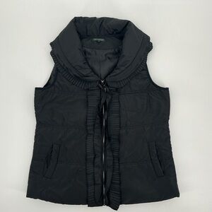 For Cynthia Black Quilted Ruffle Zip Vest